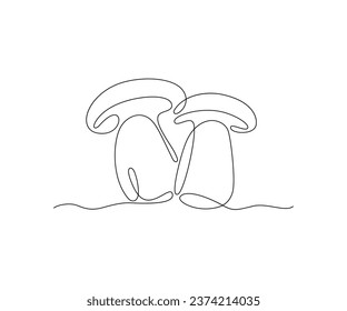 One line art mushrooms. Boletus and fly agaric mushroom. Single line art. Nature illustration for design.