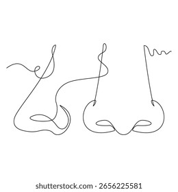 Ilustración vectorial de nariz de arte de una línea. arte de línea, una línea continua, simple, dibujado a mano y estilo de boceto. para iconos, símbolos, signos o logotipos