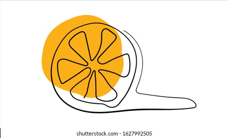 One line art, orange illustration, orange drawn by one line, simple fruit drawing, Cut orange drawing. orange vector