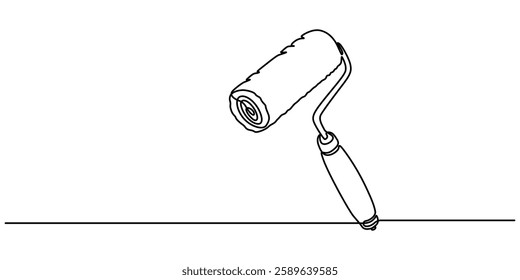 one line art paint roller vector illustration. line art, one continuous line, simple, hand drawn and sketch style. for icons, symbols, signs or logos. PNG, Wall Painting Single Line Icon, paint roller