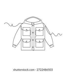 one line art Parka Jacket vector illustration. line art, one continuous line, simple, hand drawn and sketch style. for icons, symbols, signs or logos
