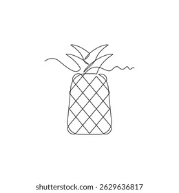 einzeilige Kunst Ananas, Vektorgrafik. Linien, eine durchgehende Linie, einfach, handgezeichnet und Skizze Stil. für Symbole, Zeichen oder Logos
