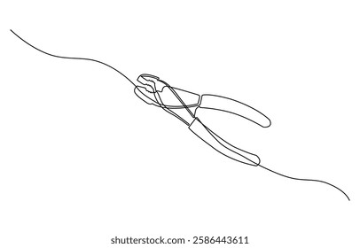 One line art pliers vector illustration. line art, one continuous line, gardening Pruning Shears or Cutters Single Line Drawing.