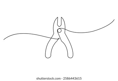 One line art pliers vector illustration. line art, one continuous line, gardening Pruning Shears or Cutters Single Line Drawing.