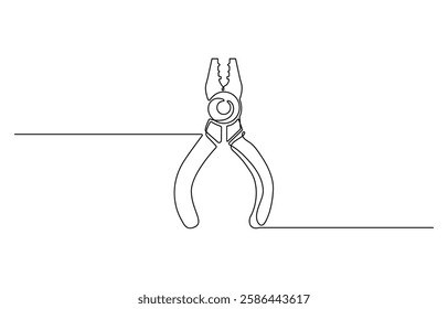 One line art pliers vector illustration. line art, one continuous line, gardening Pruning Shears or Cutters Single Line Drawing.