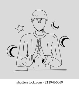 one line art portrait of a man with a cap. ramadan decoration design