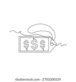 una línea de arte Precio Etiqueta de Ilustración vectorial. línea de arte, una línea continua, simple, dibujado a mano y estilo de boceto. para iconos, símbolos, signos o logotipos