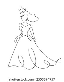 One line art of princess vector art illustration