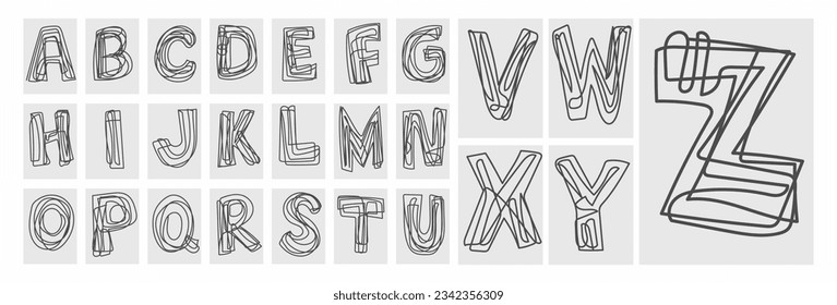 one line art printable alphabet letters poster set competiable with A3 and A4 ratios