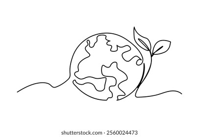 One line art of protect nature ecology earth care world environment vector illustration