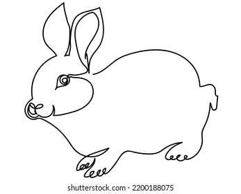 One line art rabbit, eared animal symbol of the year or Easter symbol vector illustration