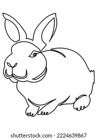 One line art rabbit, sitting bunny symbol of the year or Easter symbol vector illustration