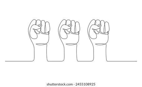 One Line art raised fist hand up raised	