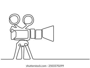 One Line Art of Retro Video Recorder. Classic Cinema Maker in Vintage Style