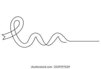 One line art of ribbon cancer as a border in continuous outline. Ribbon drawn in one continuous line. Pencil drawing style. National Breast Cancer Awareness month. One line drawing, minimalism