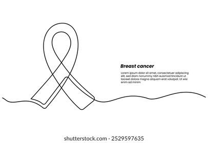 Uma parte da linha do câncer de fita como uma borda em contorno contínuo. Fita desenhada em uma linha contínua. Estilo de desenho do lápis. Mês Nacional de Conscientização sobre o Câncer de Mama. Desenho de uma linha, minimalismo