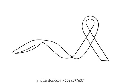 One line art of ribbon cancer as a border in continuous outline. Ribbon drawn in one continuous line. Pencil drawing style. National Breast Cancer Awareness month. One line drawing, minimalism