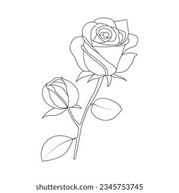 

One line art rose flower vector outline illustration