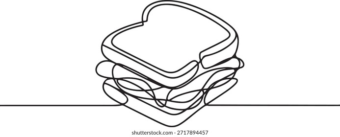 einzeilige Kunst Sandwich Vektorgrafik. Linien, eine durchgehende Linie, einfach, handgezeichnet und Skizze Stil. für Symbole. einzeilige Symbolzeichnung
