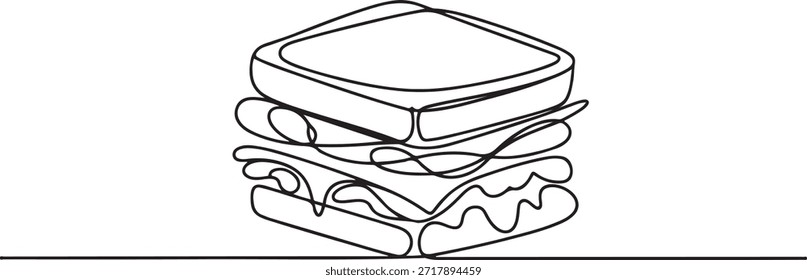 una línea de arte Sandwich Ilustración vectorial. línea de arte, una línea continua, simple, dibujado a mano y estilo de boceto. para iconos. una línea de dibujo de iconos
