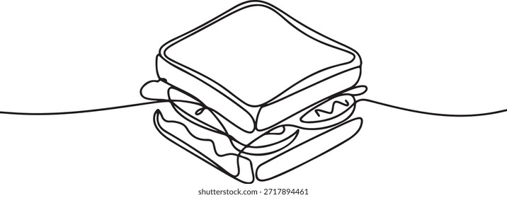 una línea de arte Sandwich Ilustración vectorial. línea de arte, una línea continua, simple, dibujado a mano y estilo de boceto. para iconos. una línea de dibujo de iconos
