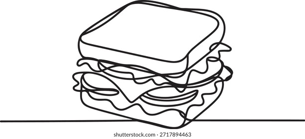 una línea de arte Sandwich Ilustración vectorial. línea de arte, una línea continua, simple, dibujado a mano y estilo de boceto. para iconos. una línea de dibujo de iconos
