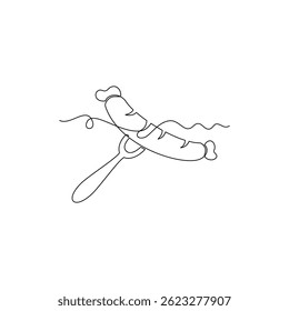 one line art Sausage vector illustration. line art, one continuous line, simple, hand drawn and sketch style. for icons, symbols, signs or logos