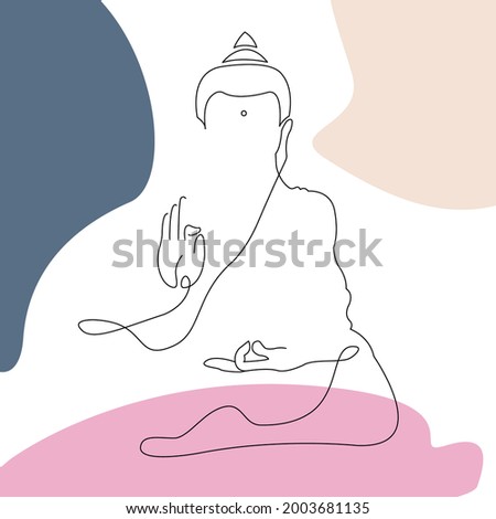 One line art silhouette of buddha isolated on white background for logo, greeting cards, business card. One continuous line drawn Buddha statue Buddhist character in minimalist style Stock photo © 