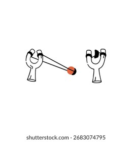 una línea de arte Slingshot Ilustración vectorial. línea de arte, una línea continua, simple, dibujado a mano y estilo de boceto. para iconos, símbolos, signos o logotipos
