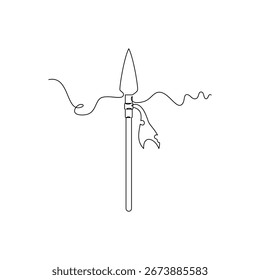 einzeilige Grafik Speer, Vektorgrafik. Linien, eine durchgehende Linie, einfach, handgezeichnet und Skizze Stil. für Symbole, Zeichen oder Logos