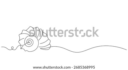 One Line Art Spiral Seashell. Minimalist Snail Shell Vector Illustration