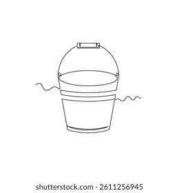 one line art Steel Bucket vector illustration. line art, one continuous line, simple, hand drawn and sketch style. for icons, symbols, signs or logos