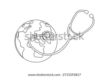 One line art of a stethoscope placed on a globe for world health day