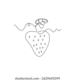una línea de arte Ilustración vectorial de fresa. línea de arte, una línea continua, simple, dibujado a mano y estilo de boceto. para iconos, símbolos, signos o logotipos