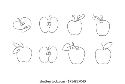 One line art style apple. Abstract creative food in minimalism design. Hand drawn vector illustration.