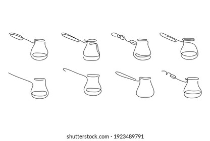 One line art style coffee turk. Abstract creative food in minimalism design. Hand drawn vector illustration.