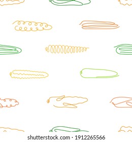 Patrón sin fisuras de maíz de estilo artístico de una sola línea. Resumen de comida creativa en diseño minimalista. Ilustración vectorial dibujada a mano. 