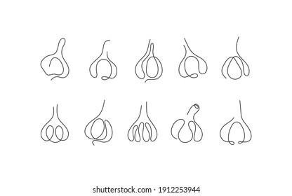 One line art style garlic. Abstract creative food in minimalism design. Hand drawn vector illustration. 