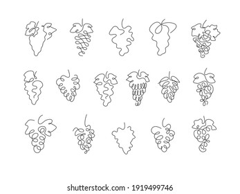 One line art style grapes. Abstract creative food in minimalism design. Hand drawn vector illustration.