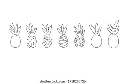One line art style a pineapple. Abstract creative food in minimalism design. Hand drawn vector illustration.