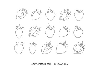 One line art style strawberry. Abstract creative food in minimalism design. Hand drawn vector illustration.