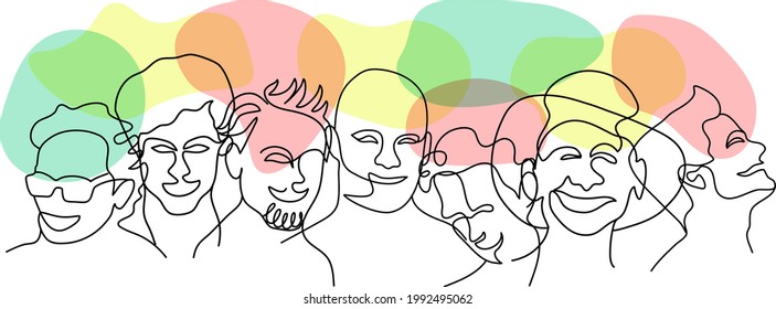 One line art surreal abstract human face of men with thought bubble. Conceptual of  diverse people are sharing their ideas and thoughts.