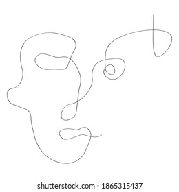 One Line Art Surreal Face. Abstract Minimalistic Art design for print, cover, wallpaper, Minimal and natural wall art. Vector illustration.