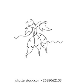 one line art Sweet Potatoes vector illustration. line art, one continuous line, simple, hand drawn and sketch style. for icons, symbols, signs or logos