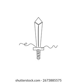 una línea de arte Ilustración vectorial de espada. línea de arte, una línea continua, simple, dibujado a mano y estilo de boceto. para iconos, símbolos, signos o logotipos