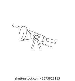 one line art telescope vector illustration. line art, one continuous line, simple, hand drawn and sketch style. for icons, symbols, signs or logos