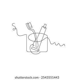 Una línea de arte de cepillo de dientes y pasta de dientes Ilustración vectorial. línea de arte, una línea continua, simple, dibujado a mano y estilo de boceto. para iconos, símbolos, signos o logotipos
