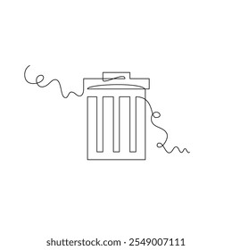 one line art trash can vector illustration. line art, one continuous line, simple, hand drawn and sketch style. for icons, symbols, signs or logos