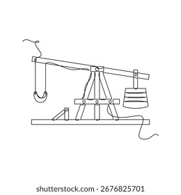 una línea de arte Ilustración vectorial de Trebuchet. línea de arte, una línea continua, simple, dibujado a mano y estilo de boceto. para iconos, símbolos, signos o logotipos