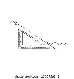 one line art triangular ruler vector illustration. line art, one continuous line, simple, hand drawn and sketch style. for icons, symbols, signs or logos